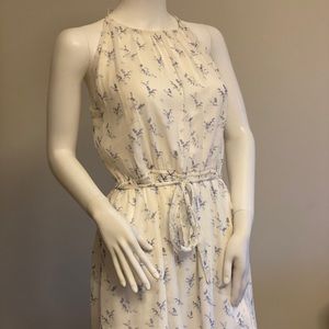 White dress with blue flowers